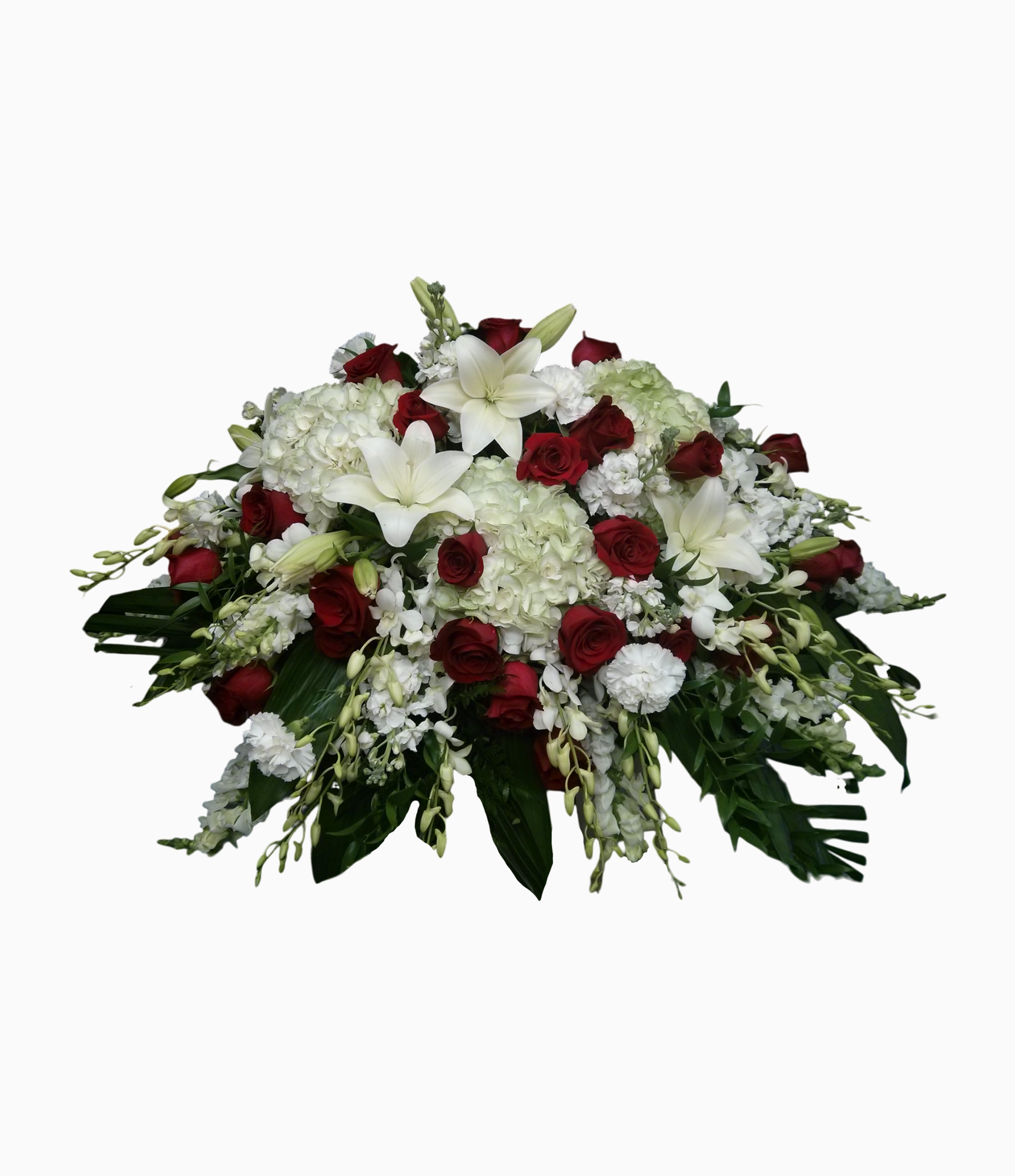Classic White and Red Casket Spray
