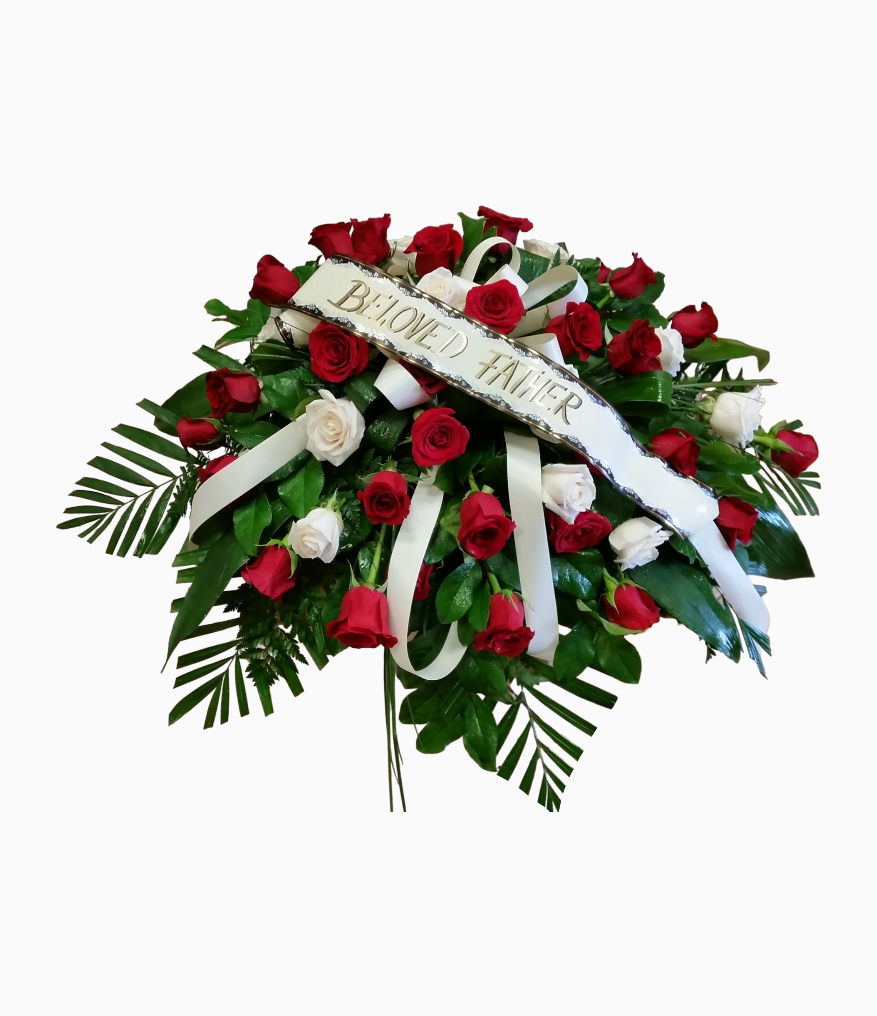 White and Red Rose Casket Spray